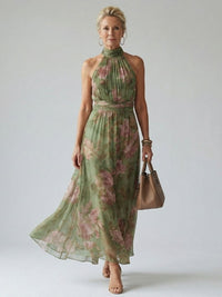 Griseldis | Women's Halter Green Midi Dress in Green