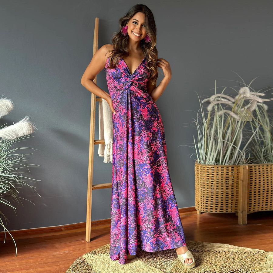 Gudrun | Women's V-Neck Maxi Dress in Purple