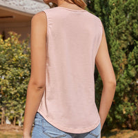 Guendolen | Women's V-Neck Drawstring Sleeveless Fashionable Top in Pink
