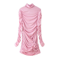 Guinevere | Women's Stand Collar Ruffle Floral Elegant Shirt in Pink