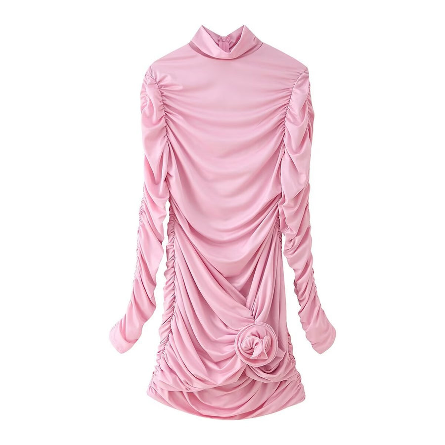 Guinevere | Women's Stand Collar Ruffle Floral Elegant Shirt in Pink