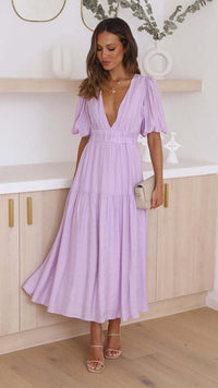 Guinevere | Women's V-Neck Maxi Dress in Purple