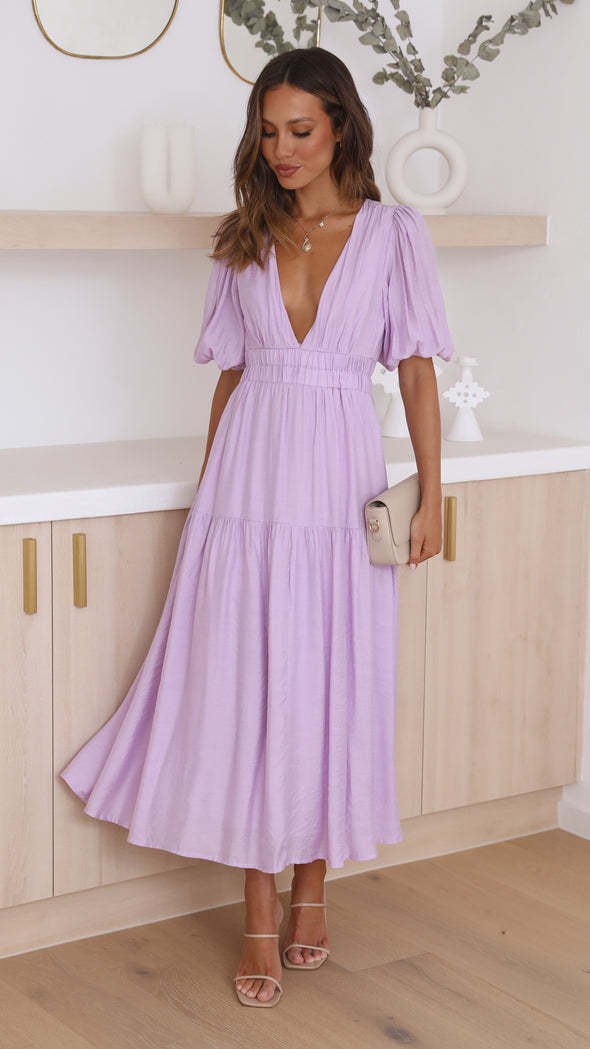 Guinevere | Women's V-Neck Maxi Dress in Purple