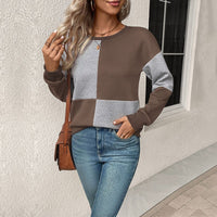 Guinevere | Women's Color Block Fashionable Sweatshirt in Chestnut Brown