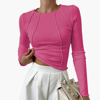 Guinevere | Women's Piping Long Sleeve Blouse in Dark Pink