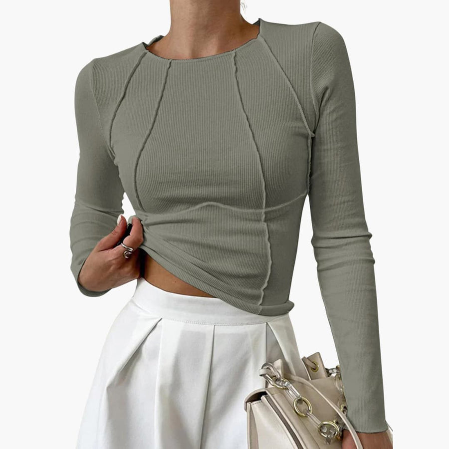 Guinevere | Women's Piping Long Sleeve Blouse in Green