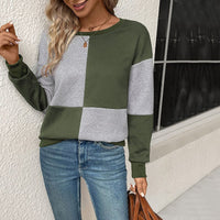 Guinevere | Women's Color Block Fashionable Sweatshirt in Olive Green