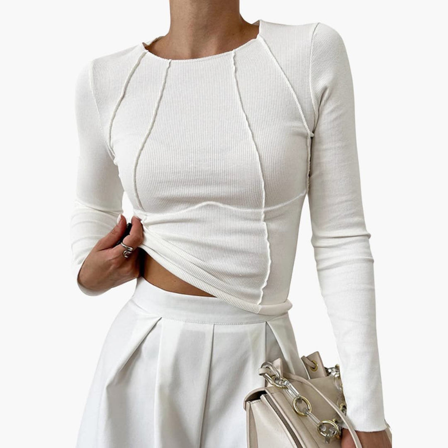 Guinevere | Women's Piping Long Sleeve Blouse in White