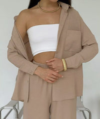 Guinivere | Women's Oversized Pockets Blouse in Beige