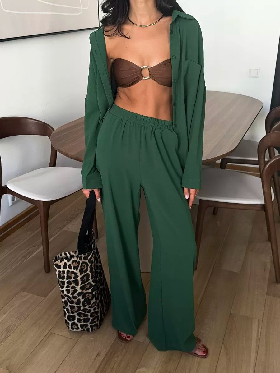 Guinivere | Women's Oversized Pockets Blouse in Black Green