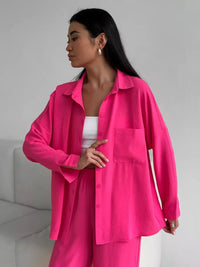 Guinivere | Women's Oversized Pockets Blouse in Fuchsia