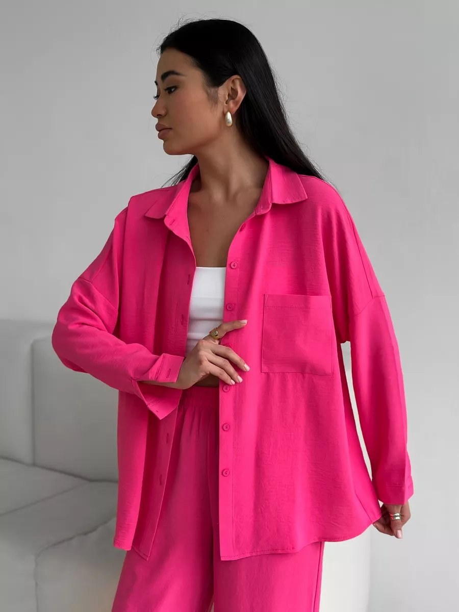 Guinivere | Women's Oversized Pockets Blouse in Fuchsia