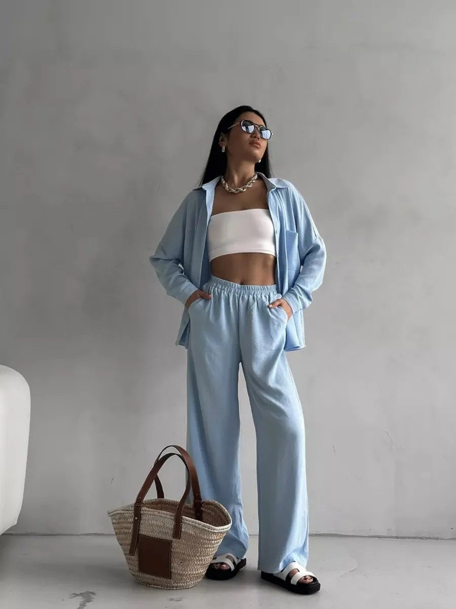 Guinivere | Women's Oversized Pockets Blouse in Light Blue