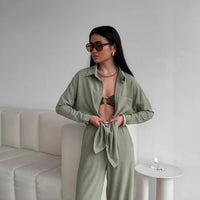 Guinivere | Women's Oversized Pockets Blouse in Olive Green