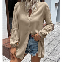 Gunhilde | Women's V-Neck Blouse in Khaki