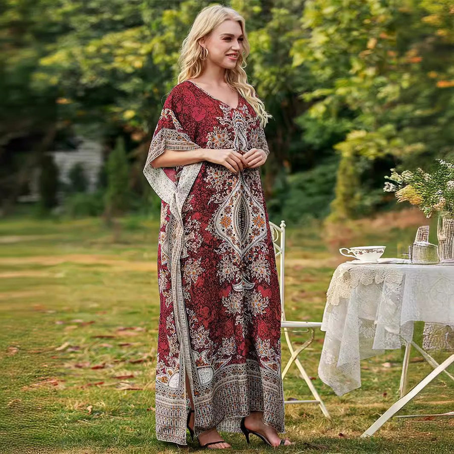 Gwenaelle | Women's V-Neck Floral Elegant Maxi Dress