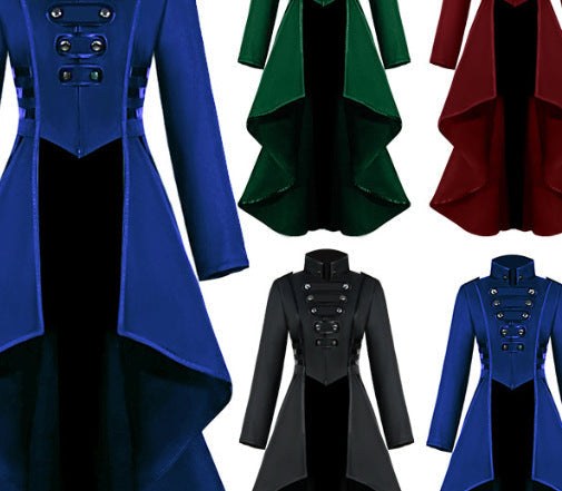 Gwenaelle | Women's Button Detail Asymmetric Stand Collar Coat in Blue