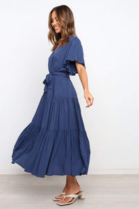 Gwendolen | Women's V-Neck Maxi Dress in Dark Blue