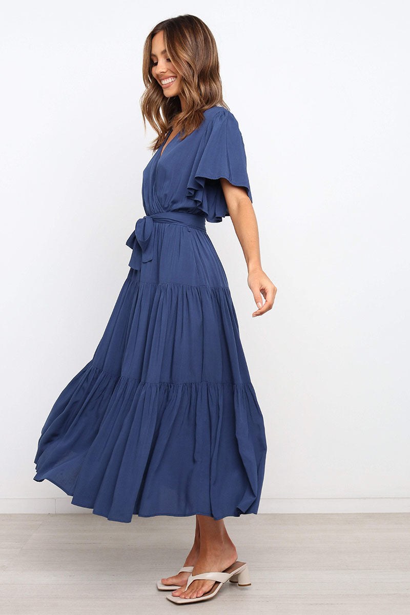 Gwendolen | Women's V-Neck Maxi Dress in Dark Blue