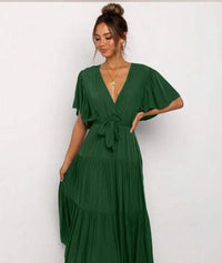 Gwendolen | Women's V-Neck Maxi Dress in Grass Green