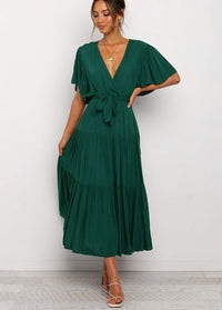 Gwendolen | Women's V-Neck Maxi Dress in Gray Green