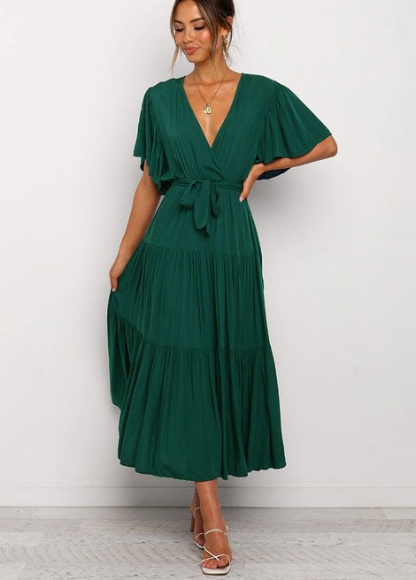 Gwendolen | Women's V-Neck Maxi Dress in Gray Green