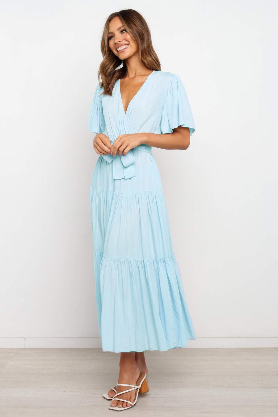 Gwendolen | Women's V-Neck Maxi Dress in Light Blue