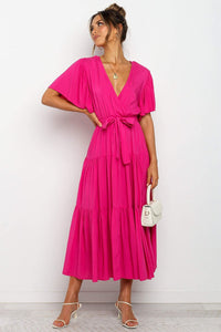Gwendolen | Women's V-Neck Maxi Dress in Magenta