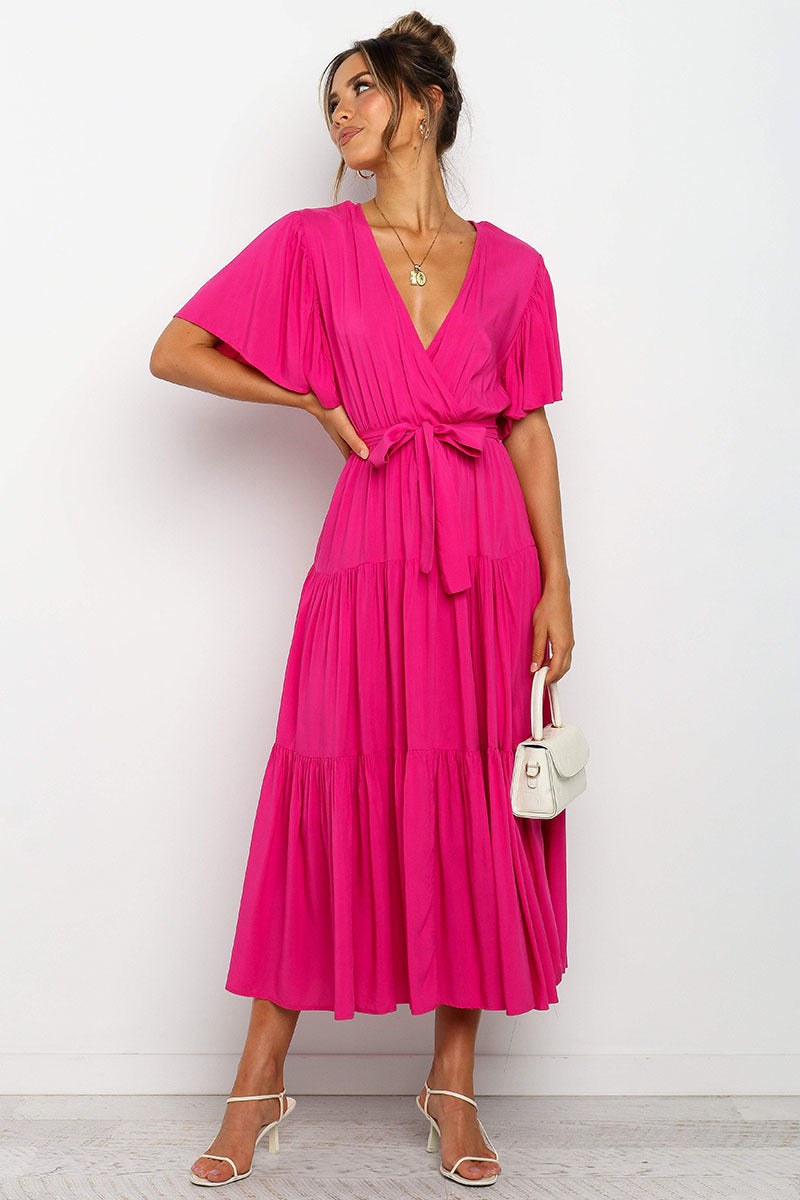 Gwendolen | Women's V-Neck Maxi Dress in Magenta
