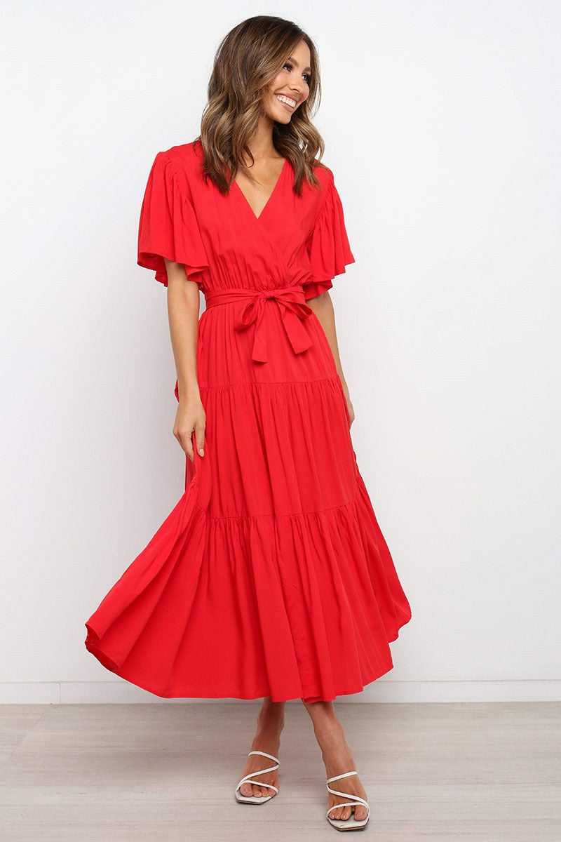Gwendolen | Women's V-Neck Maxi Dress in Red