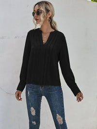 Gwendolen | Women's Pleated V-Neck Blouse in Black