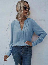 Gwendolen | Women's Pleated V-Neck Blouse in Light Blue