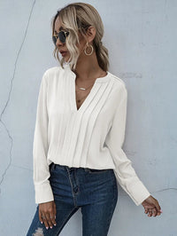 Gwendolen | Women's Pleated V-Neck Blouse in White