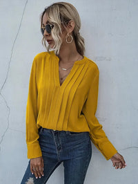 Gwendolen | Women's Pleated V-Neck Blouse in Yellow
