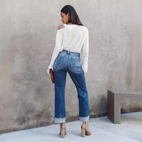 Gwenyth | Women's High Waist Fringe Fashionable Jeans in Blue