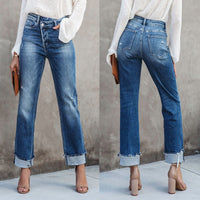 Gwenyth | Women's High Waist Fringe Fashionable Jeans in Blue