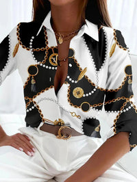Gwyneth | Women's Printed Button Down Blouse in Black