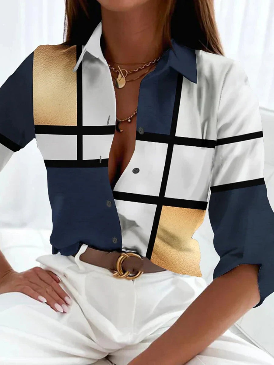Gwyneth | Women's Printed Button Down Blouse in Gold