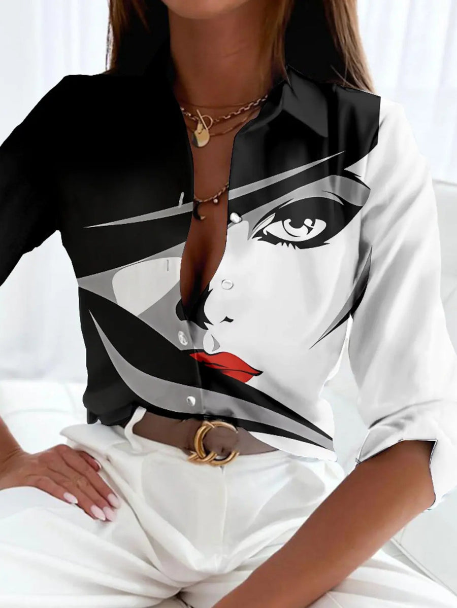 Gwyneth | Women's Printed Button Down Blouse in White