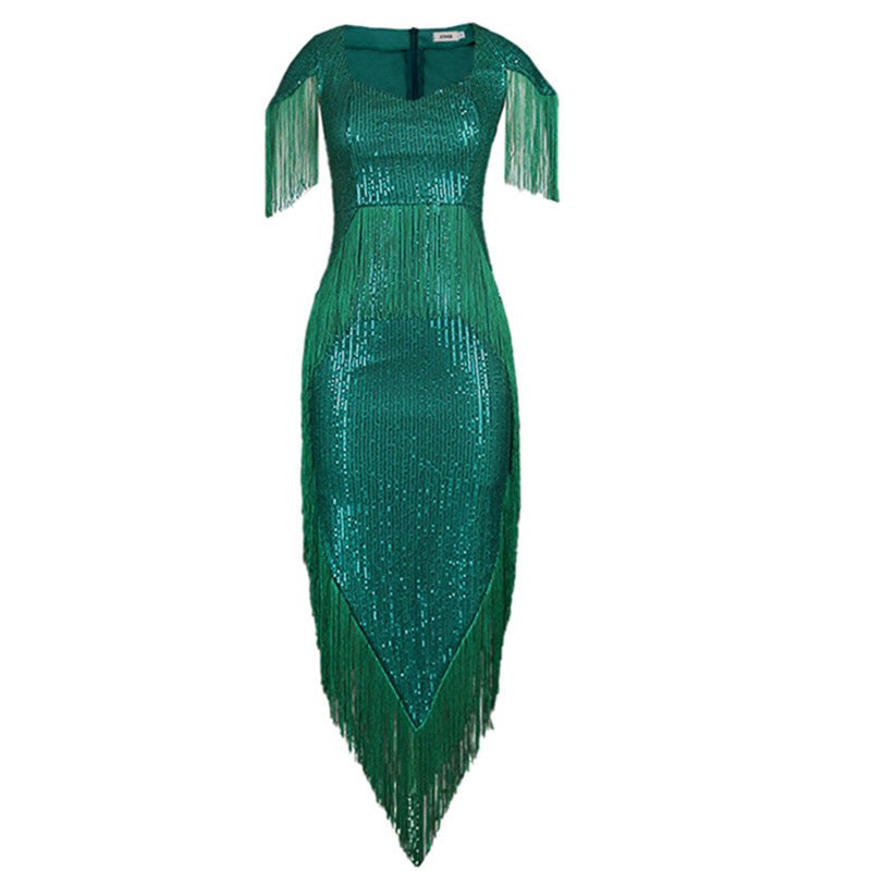 Gwynneve | Women's Fringe Elegant Evening Dress in Green
