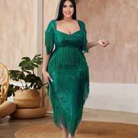 Gwynneve | Women's Fringe Elegant Evening Dress in Green