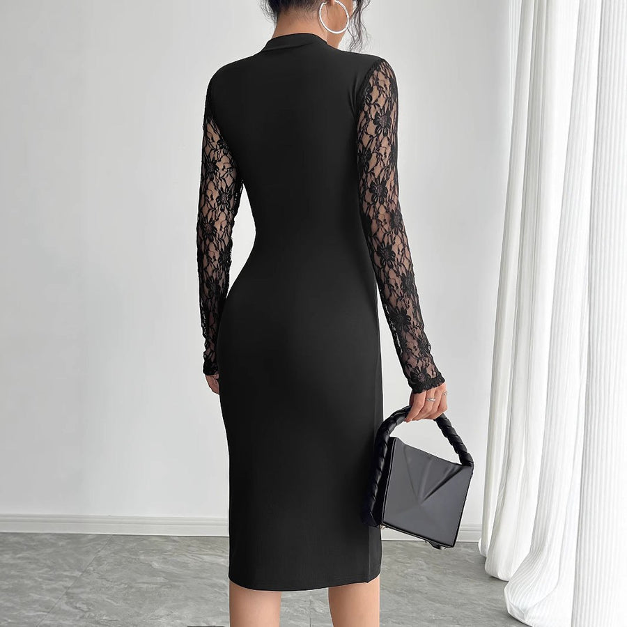 Hadley | Women's Asymmetric Lace Elegant Dress in Black