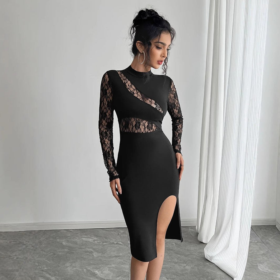 Hadley | Women's Asymmetric Lace Elegant Dress in Black