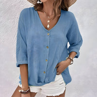 Hadley | Women's Relaxed Button-Up Blouse in Blue