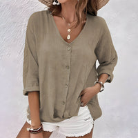 Hadley | Women's Relaxed Button-Up Blouse in Khaki