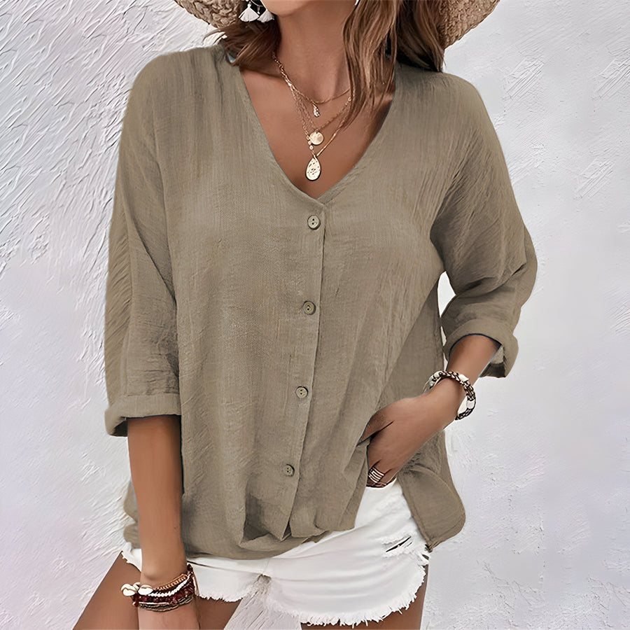Hadley | Women's Relaxed Button-Up Blouse in Khaki