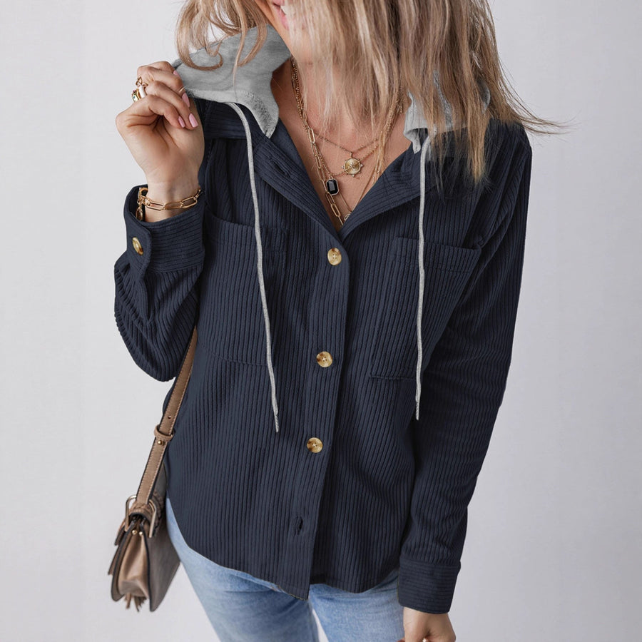 Halfrida | Women's Hooded Shirt in Dark Blue