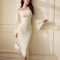 Halina | Women's Lace Elegant Dress in Apricot