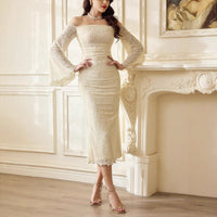 Halina | Women's Lace Elegant Dress in Apricot