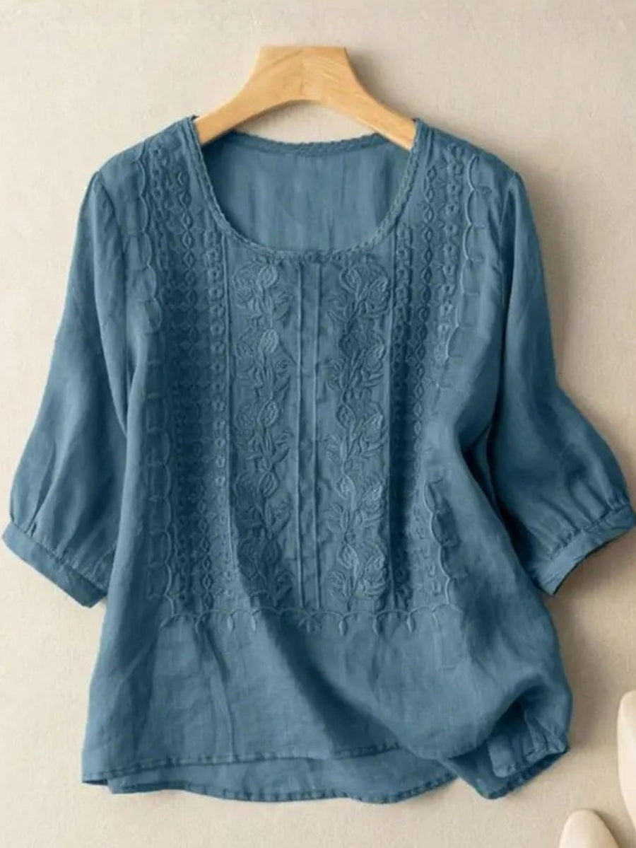 Halina | Women's Relaxed Fit with Embroidered Design Blouse in Blue
